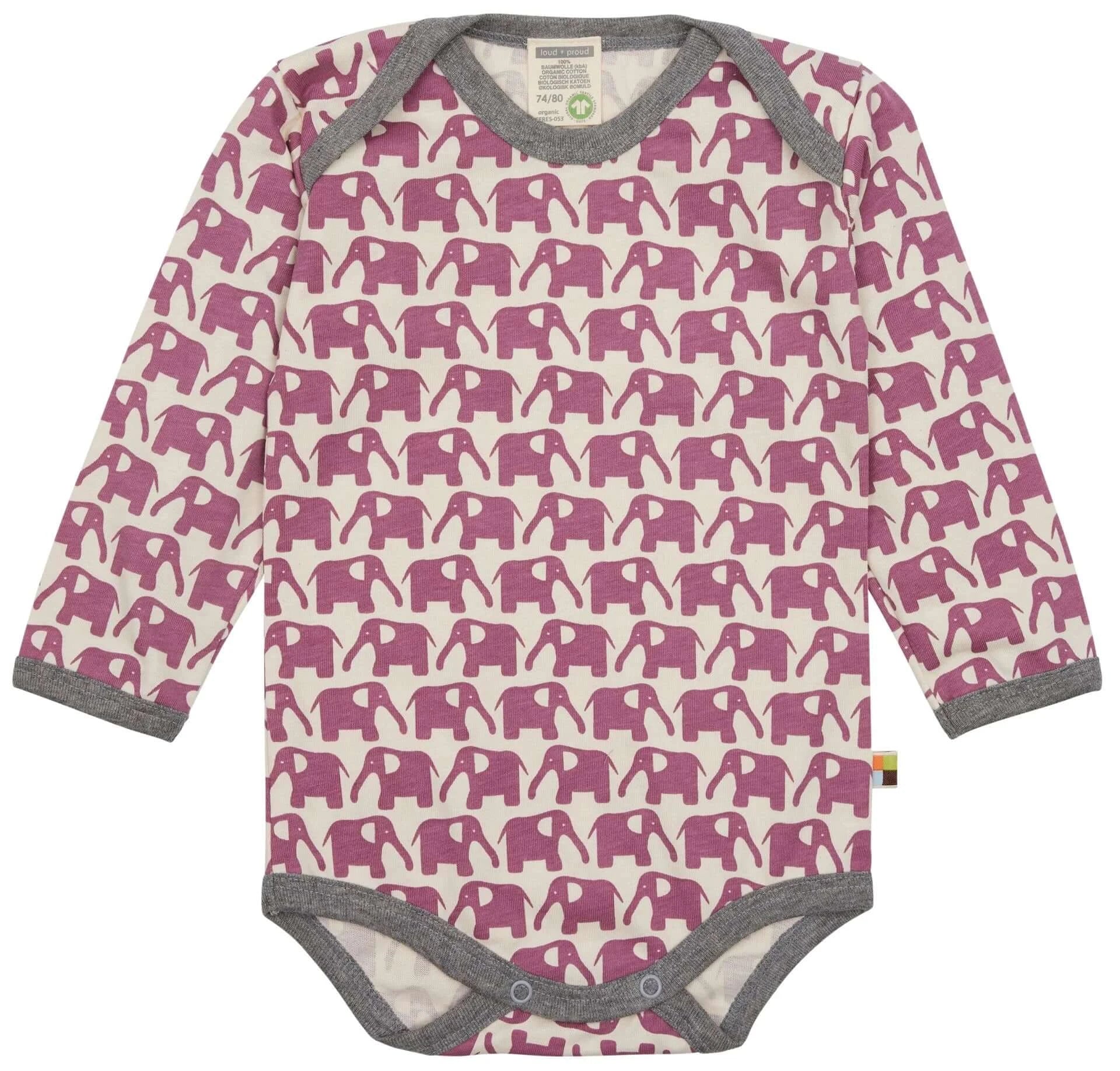 Molemin | Baby Body langarm Elefant | von Loud + Proud